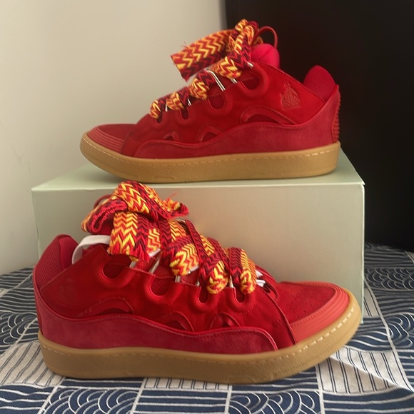Lanvin Leather Curb Poppy Red Sz 41 Sneakers - Picture 5 of 6
